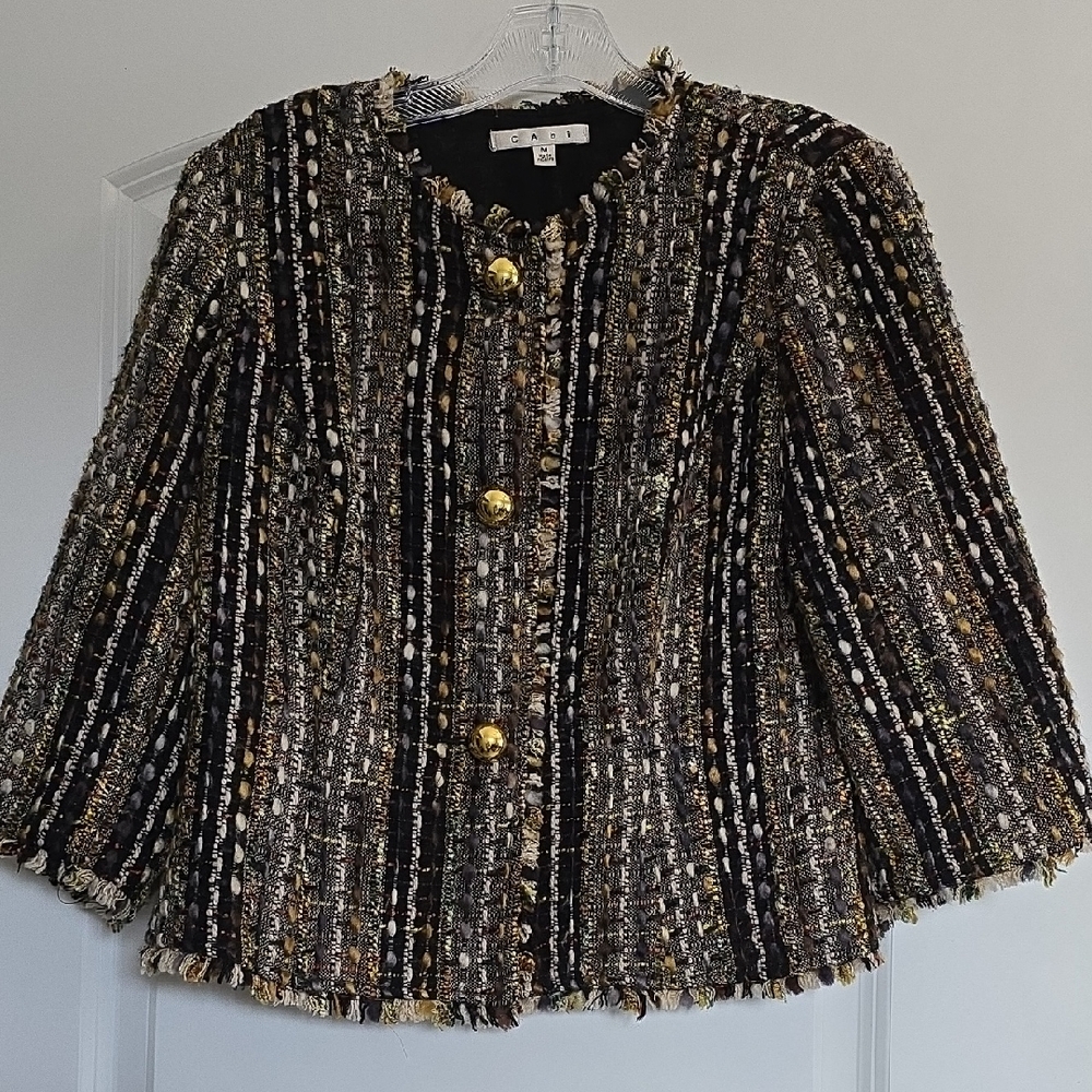 CAbi Multicolor Tweed Blazer with Gold Accents